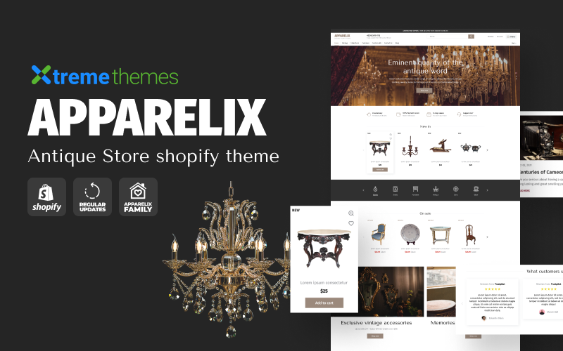 Apparelix古董商店主题是一个适用于Shopify平台的响应式模板。