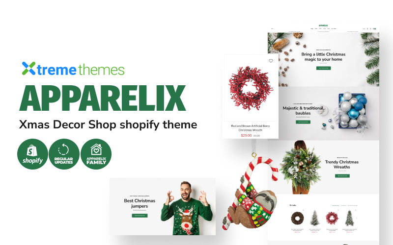 Apparelix圣诞树商店Xmas装饰Shopify主题
