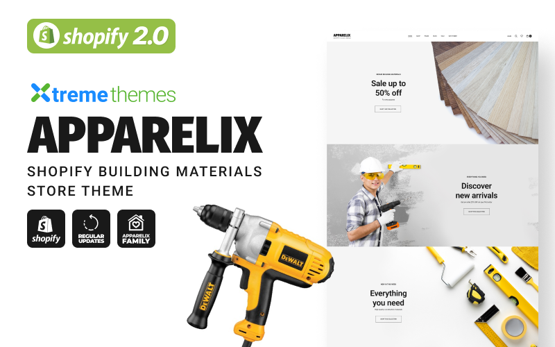 Apparelix Construction，Shopify 建材商店主题