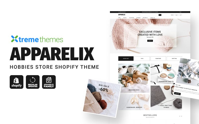 Apparelix Hobbies Store是一款手工艺品Shopify主题。