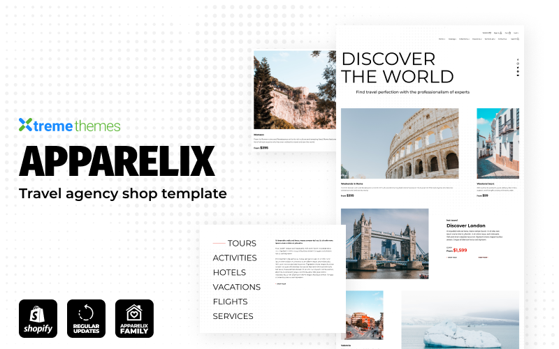 Apparelix旅行社模板是一款专为Shopify主题设计的模板，专为旅行和旅游机构设计。