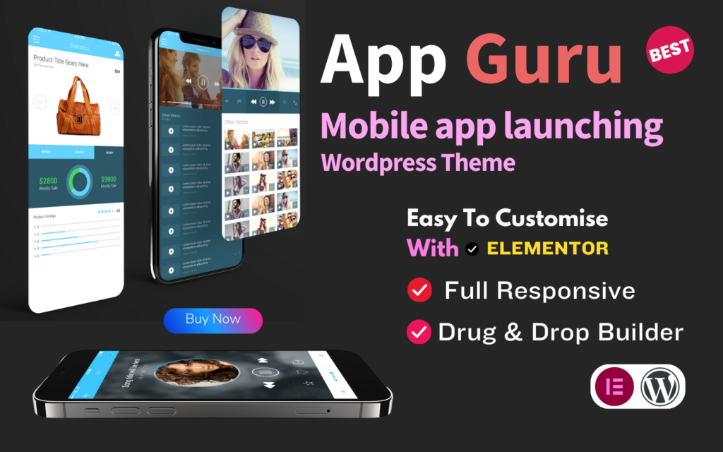 AppGuru Sass 移动应用程序落地页 WordPress 主题