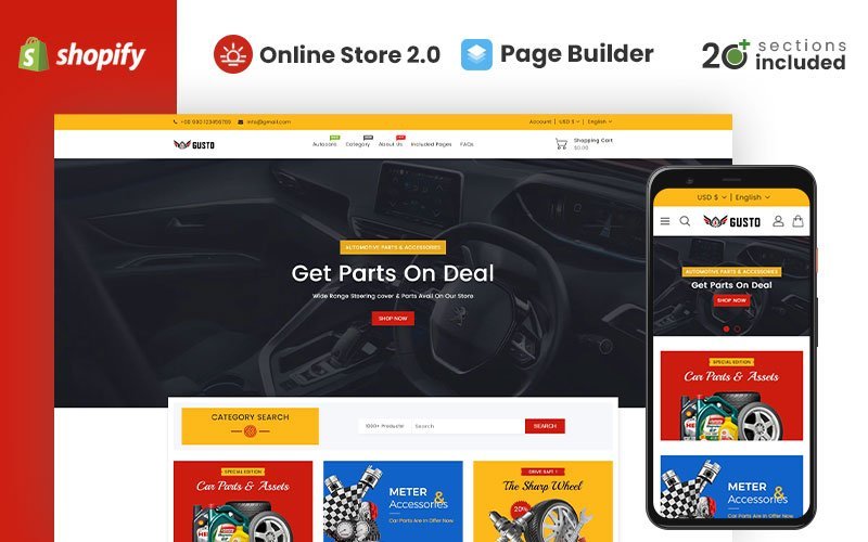 Auto Gusto零件商店Shopify主题