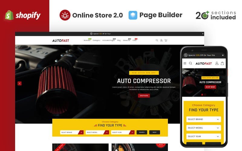 AutoFast Auto Parts Store Shopify Theme 是一个专门为汽车配件商店设计的Shopify主题。