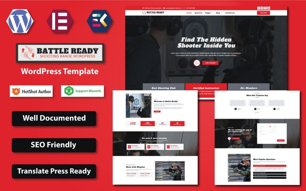 战备 – 射击场和武器训练的WordPress Elementor模板