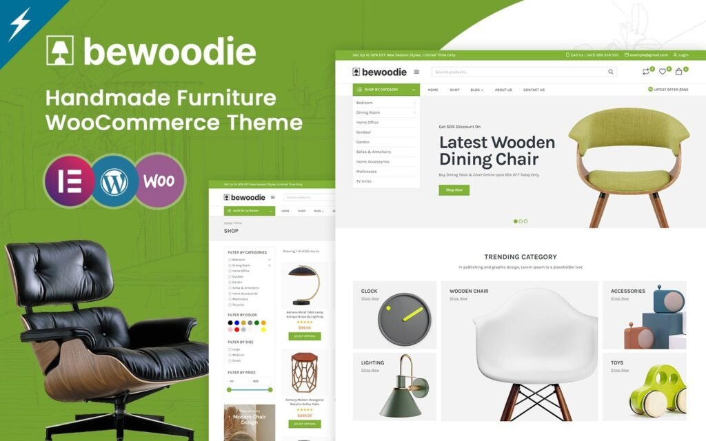 Bewoodie – 家具、装饰和手工艺品商店 WooCommerce Elementor 主题
