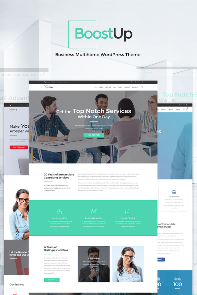 BoostUp Business Consulting 是一款 WordPress 主题，适用于企业咨询和顾问公司。