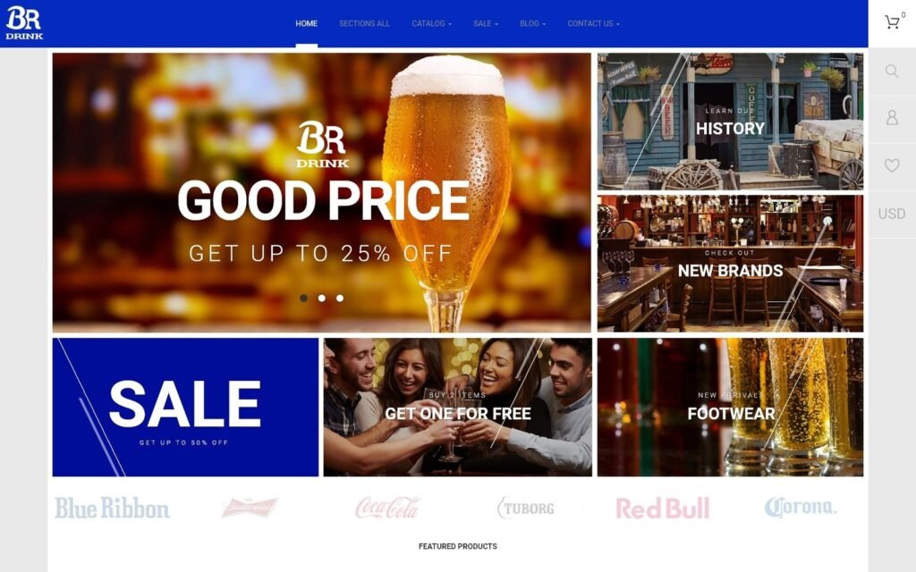 BR Drink – Shopify主题 是一款原创的在线酒类零售店主题。