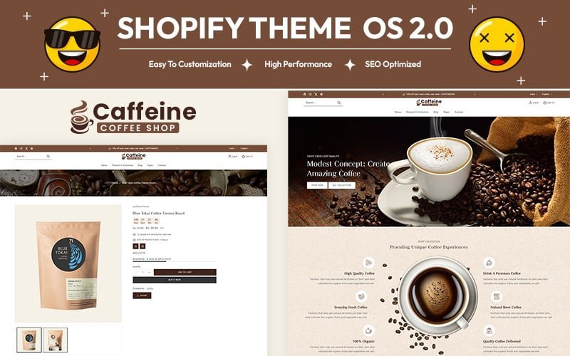 Caffeine – 茶叶和咖啡咖啡店多用途 Shopify 2.0 响应式主题