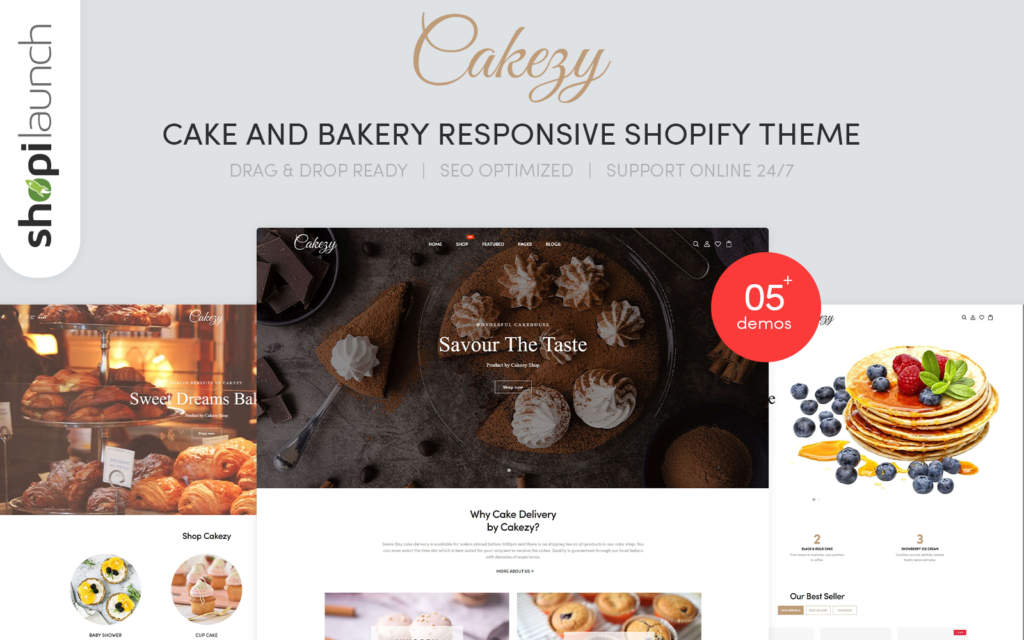 Cakezy – Cake & Bakery Responsive Shopify Theme 是一个适用于糕点和面包店的响应式 Shopify 主题。