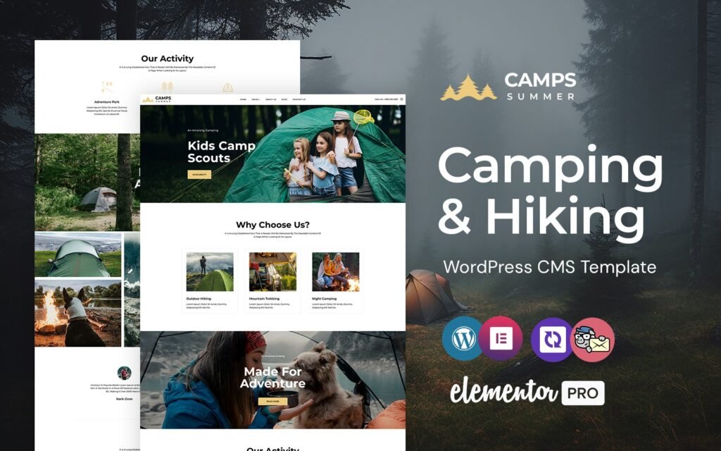 Camps – 露营、徒步和冒险的WordPress Elementor 主题