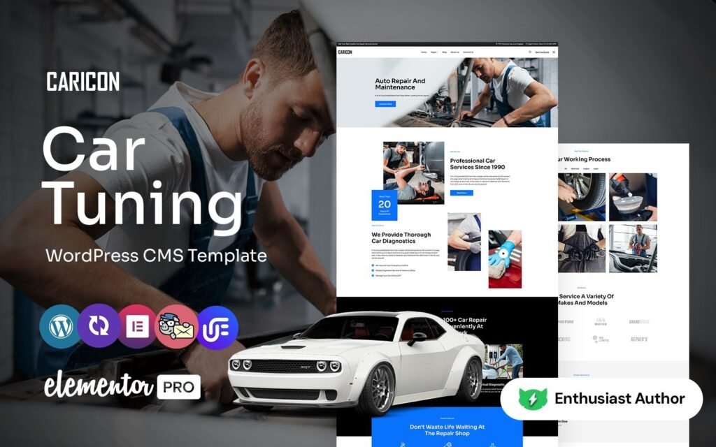 Caricon是一款适用于WordPress的多用途汽车调整主题，使用Elementor可视化页面构建器。