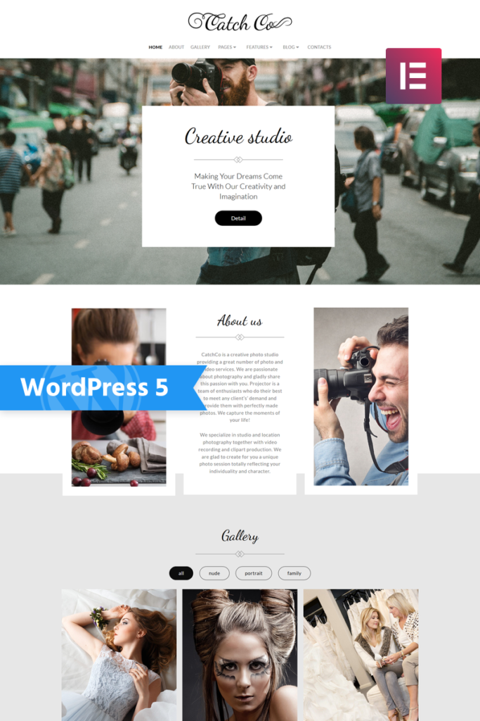 Catch Co – 照片工作室多功能创意 WordPress Elementor 主题