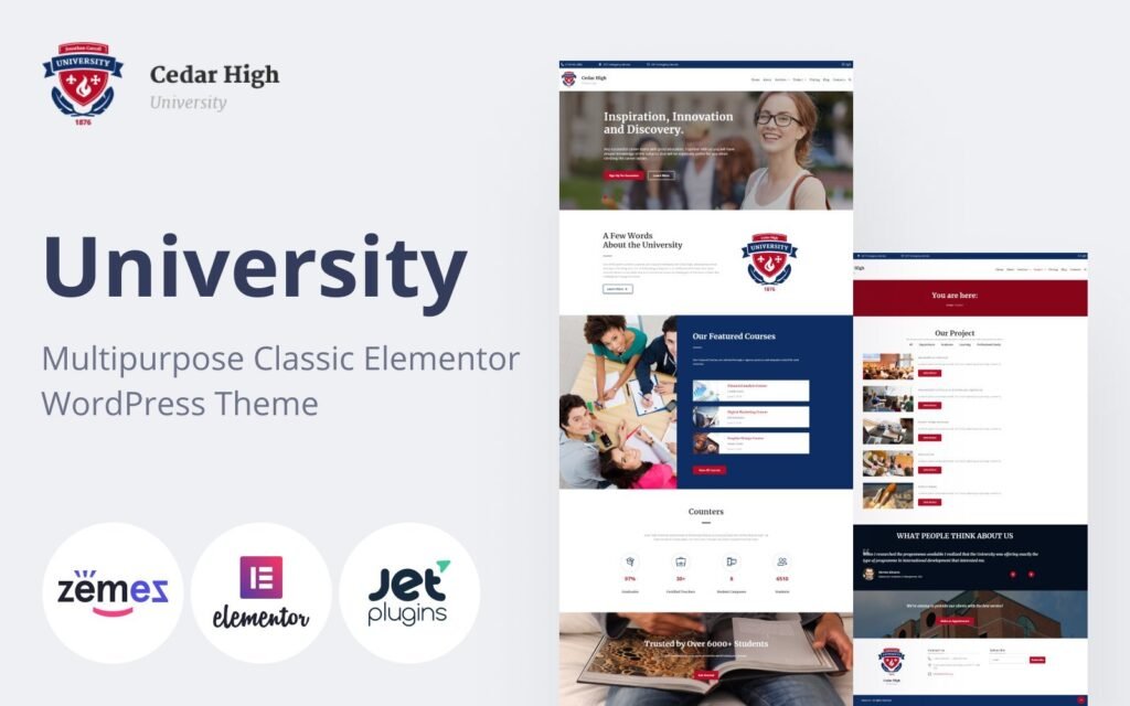 Cedar High – University Multipurpose Classic Elementor WordPress Theme是一款适用于大学的多用途经典Elementor WordPress主题。