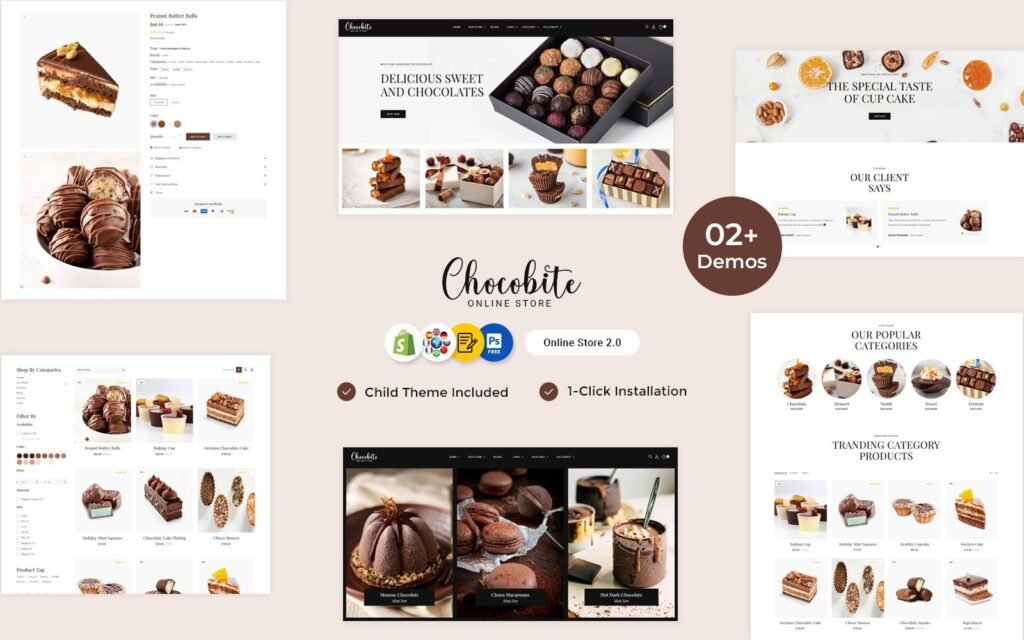 Chocobites – 巧克力、糖果、糕点和蛋糕Shopify响应式网站模板
