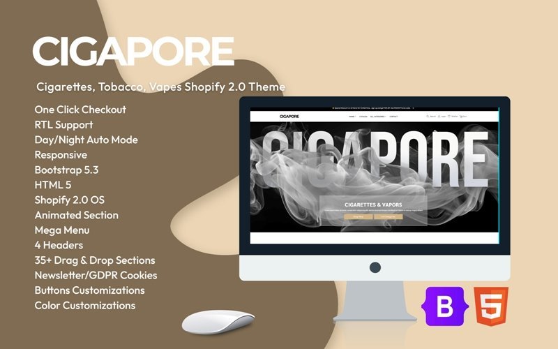 Cigapore – 香烟、烟草和电子烟Shopify 2.0主题