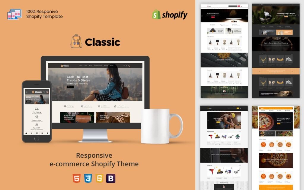 经典包包、比萨珠宝、手工具、家居灯 Shopify OS 2.0 主题