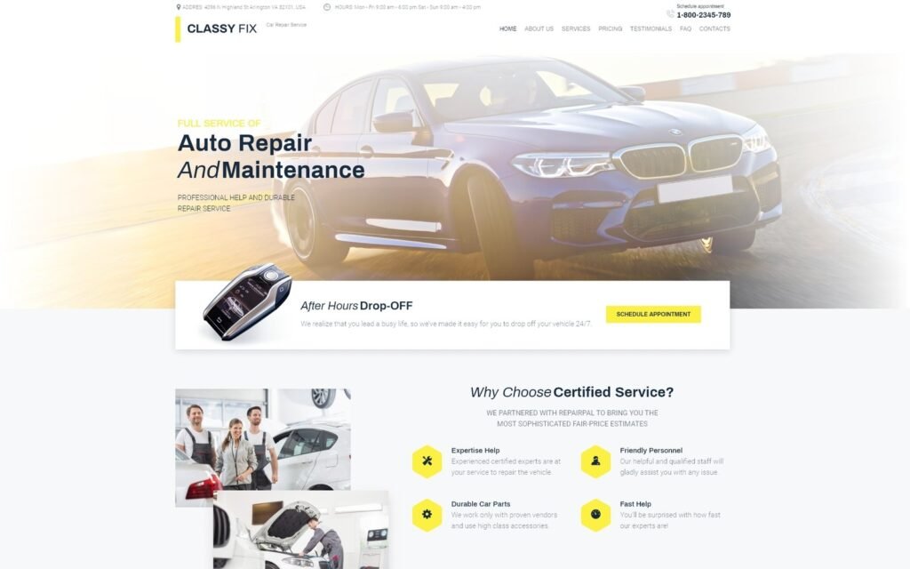Classy Fix – 汽车维修WordPress Elementor主题