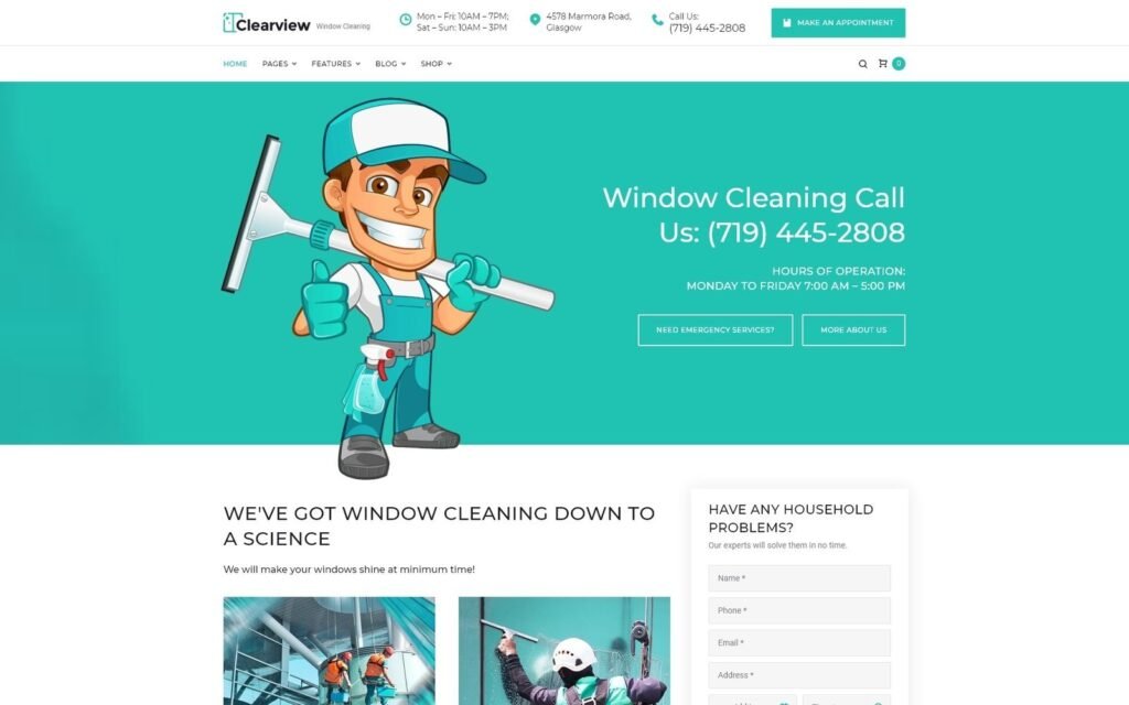Clearview是一款用于窗户清洁服务的WordPress主题。