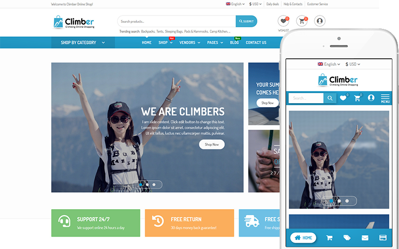 Climber – 多供应商市场主题 WooCommerce 主题