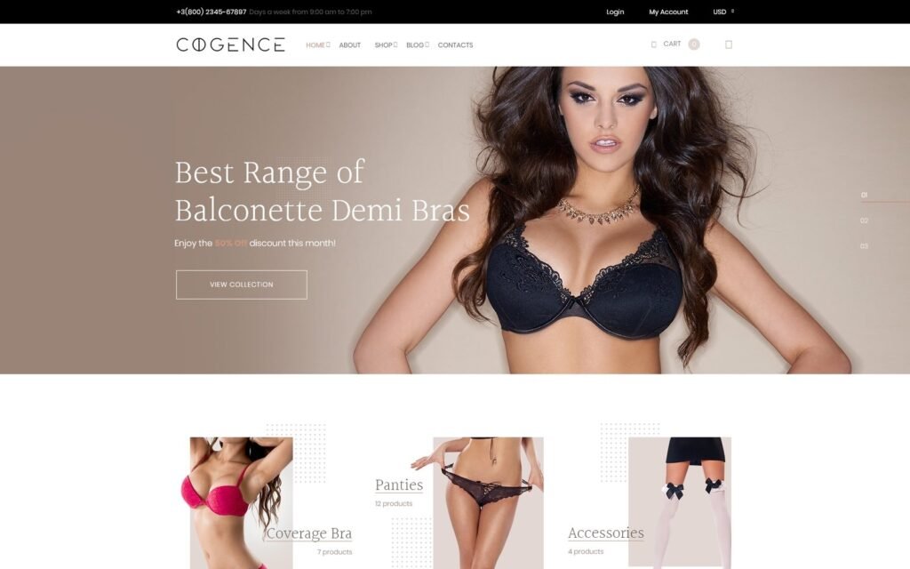 Cogence – 一家专门销售内衣的 WooCommerce 主题