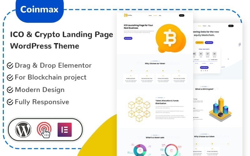 Coinmax- ICO和加密货币登陆页面免费WordPress主题