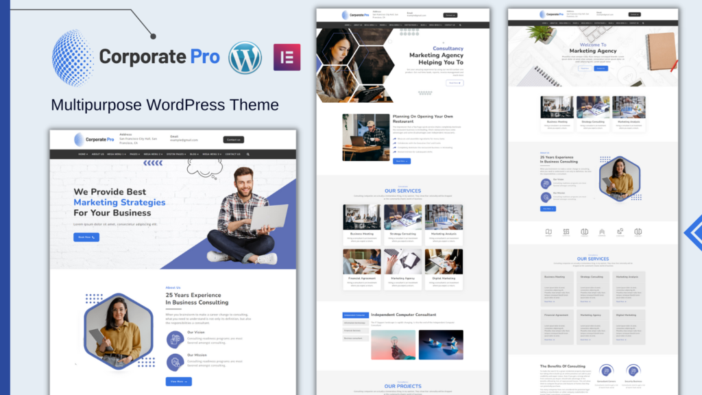 Corporate Pro是一款使用Elementor Builder开发的多页面WordPress主题。