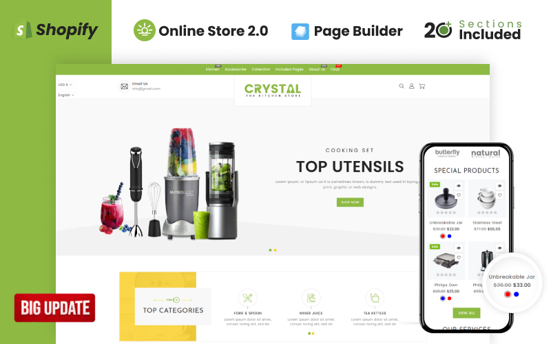 Crystal Kitchen Store Shopify主题