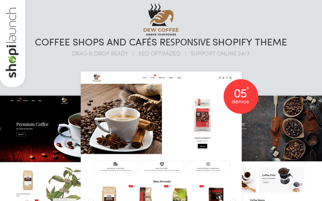DewCoffee – 咖啡店和咖啡馆响应式Shopify主题