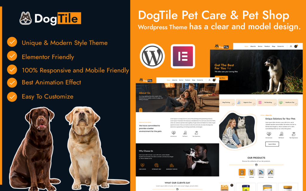 DogTile 宠物护理和宠物商店 Elementor WordPress 模板