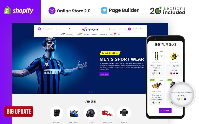 Esport Sports Store Shopify Theme OS 2.0 是一款 Shopify 主题，专为电子竞技体育商店设计。