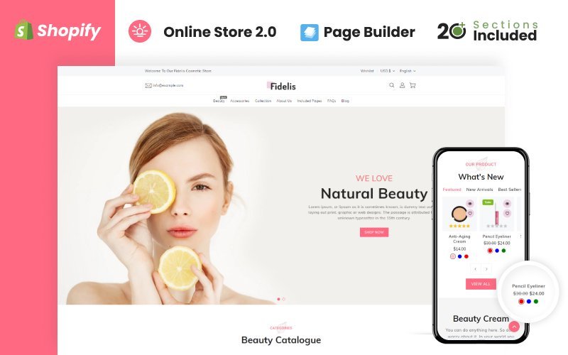 Fidelis Cosmetics Store 是一个供 Shopify 平台使用的主题，专门为化妆品店设计。