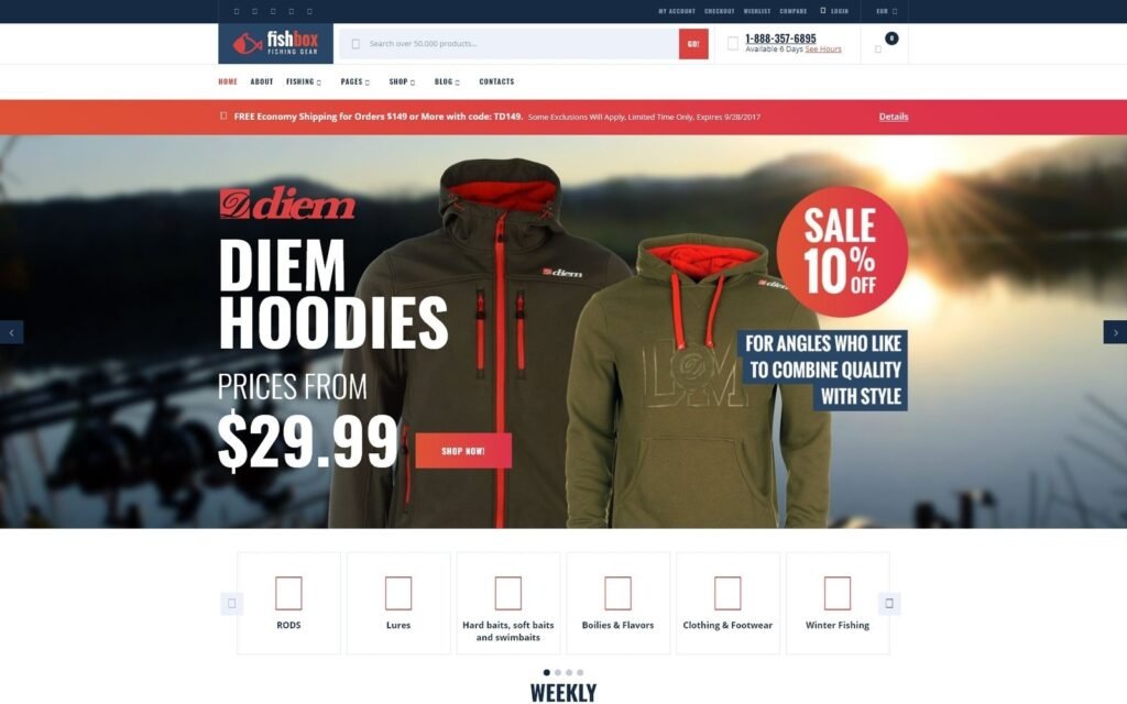 FishBox是一款专为钓鱼用品设计的WooCommerce主题。