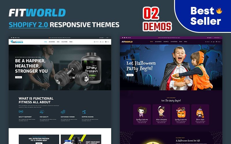 Fitworld – 健身房身体健康和万圣节时尚商店多用途Shopify 2.0响应主题