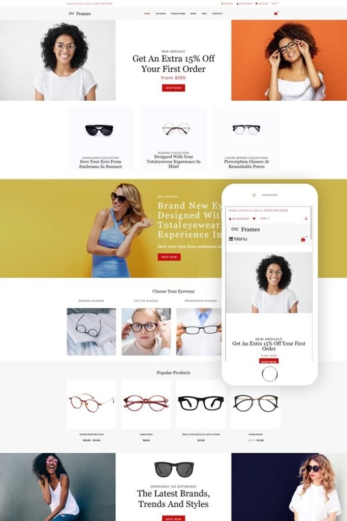 框架-眼镜商店清洁Shopify主题