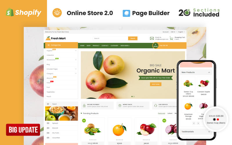 FreshMart有机杂货店Shopify主题