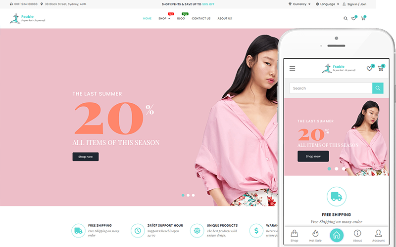 Fsable是一款为时尚服装设计的WooCommerce主题。
