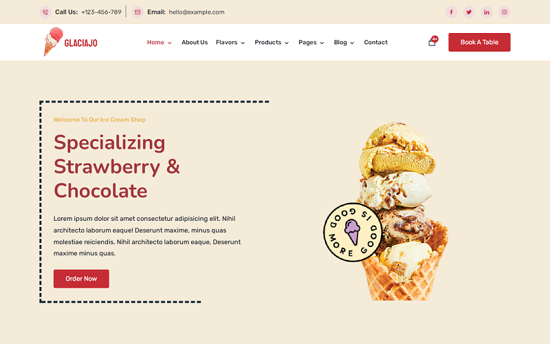 Glaciajo – 冰淇淋和在线食品商店电子商务、WooCommerce和WordPress主题