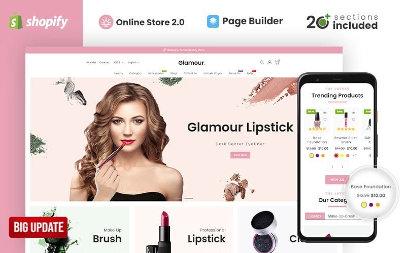 Glamour化妆品商店Shopify主题
