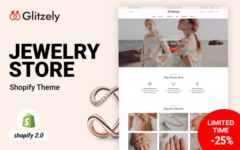 Glitzely Jewelry & Diamond Shopify 主题