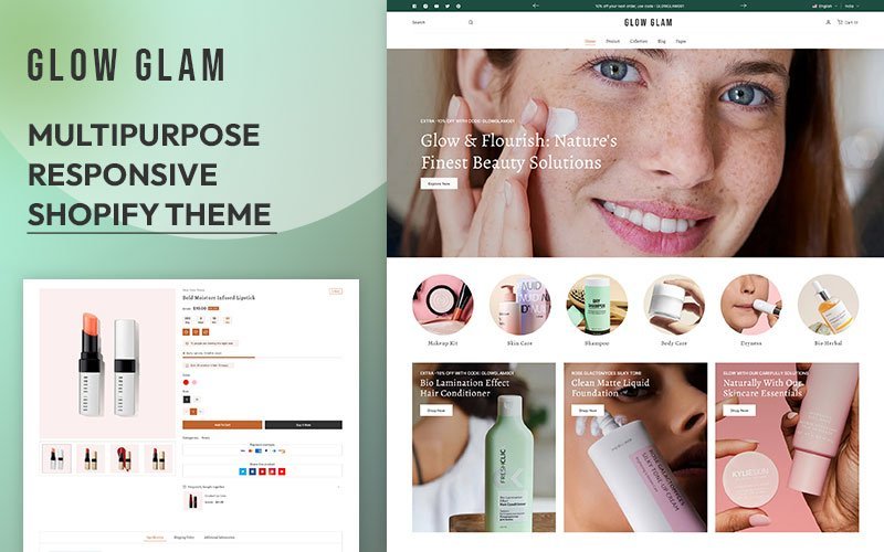 Glowglam – 化妆品美容和护肤品化妆师响应式 Shopify 主题 2.0