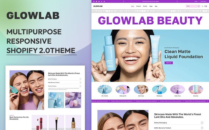 Glowlab – 美妆护肤多用途Shopify 2.0响应主题