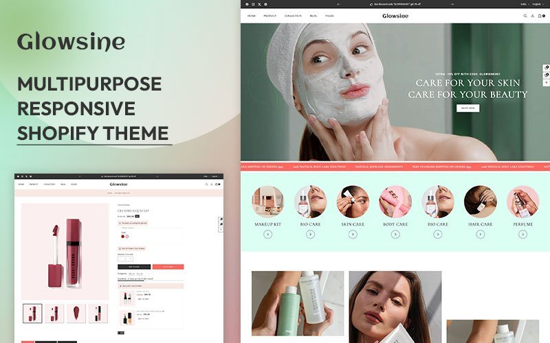 Glowsine – 化妆品美容及护肤化妆师响应式 Shopify 主题 2.0