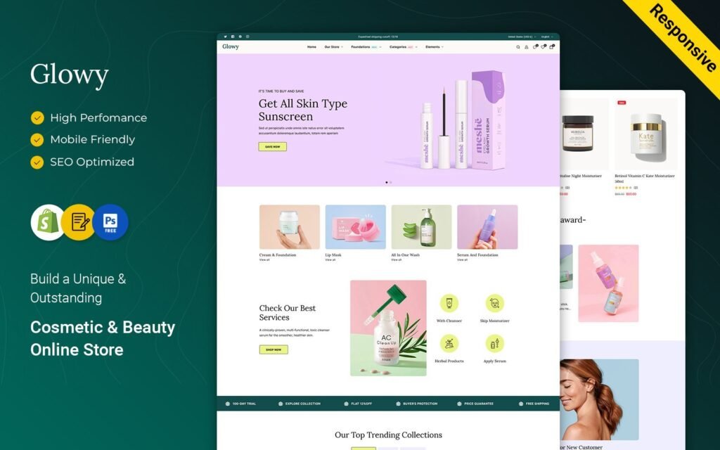 Glowy – 化妆品和护肤美容响应式Shopify主题