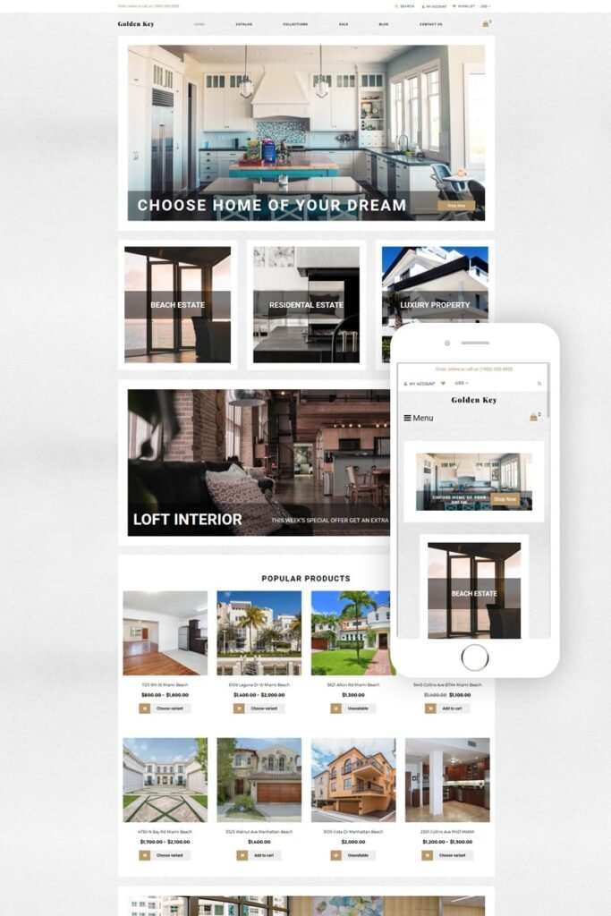 Golden Key – 房地产专业整洁的Shopify主题