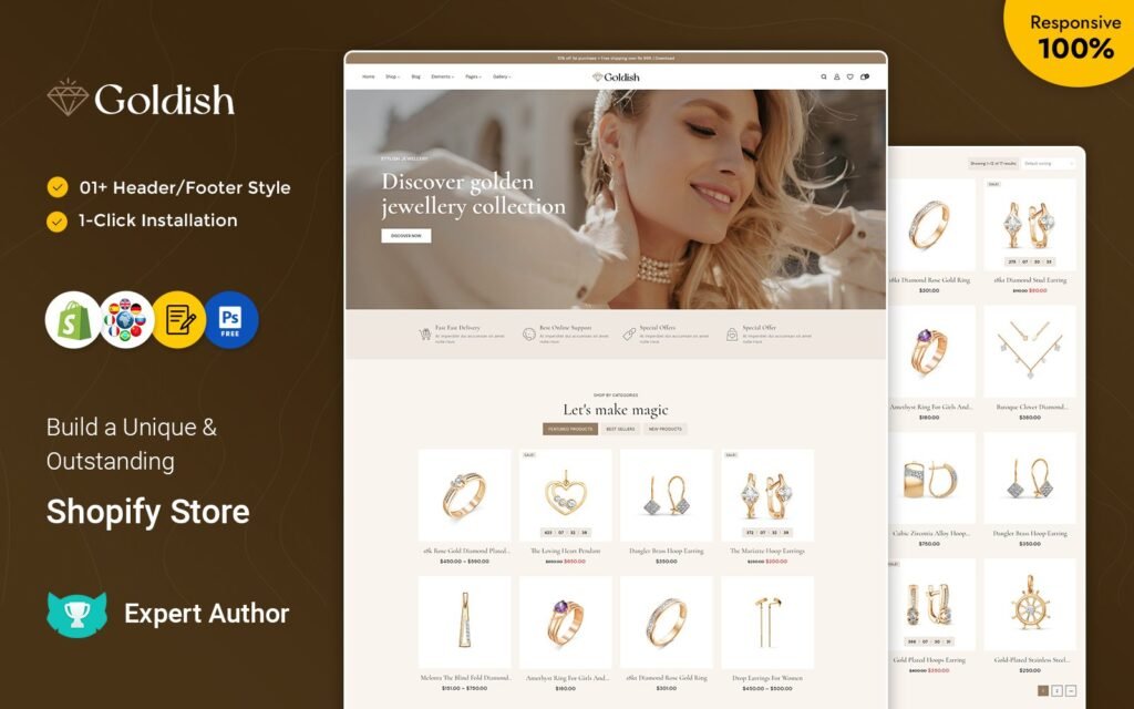 Goldish – 现代珠宝、钻石和仿制品商店 Shopify 响应式主题