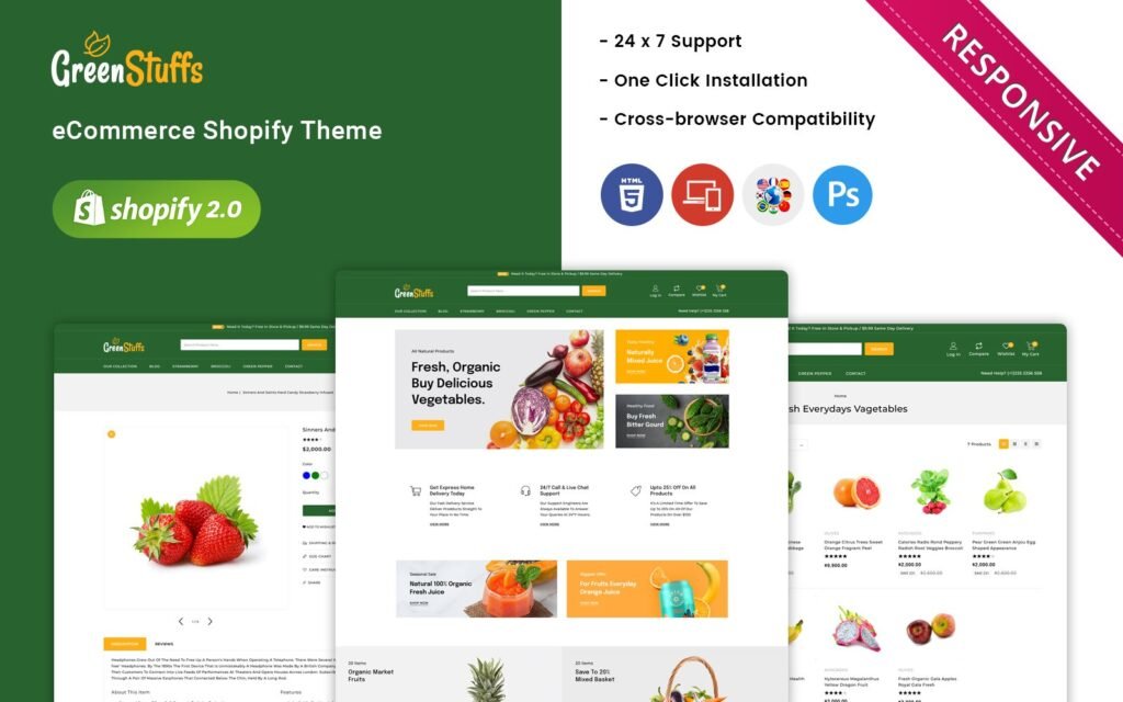 Greenstuffs – 蔬菜、有机食品和杂货超市响应式Shopify主题