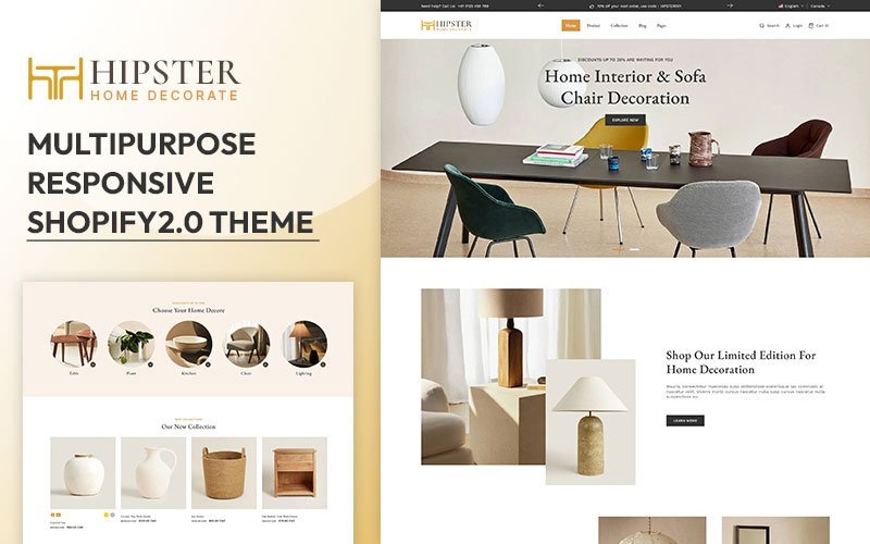 Hipster – 家具室内装饰和家居装饰店多用途 Shopify 2.0 响应式主题