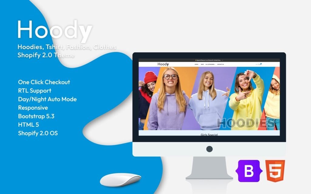 Hoody是一个适用于Shopify 2.0的主题，专注于帽衫、T恤、时尚和服装。