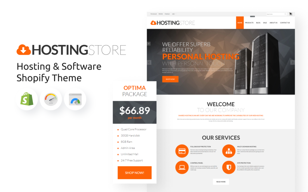 Hosting Store是一款适用于主机和软件类产品的Shopify主题。